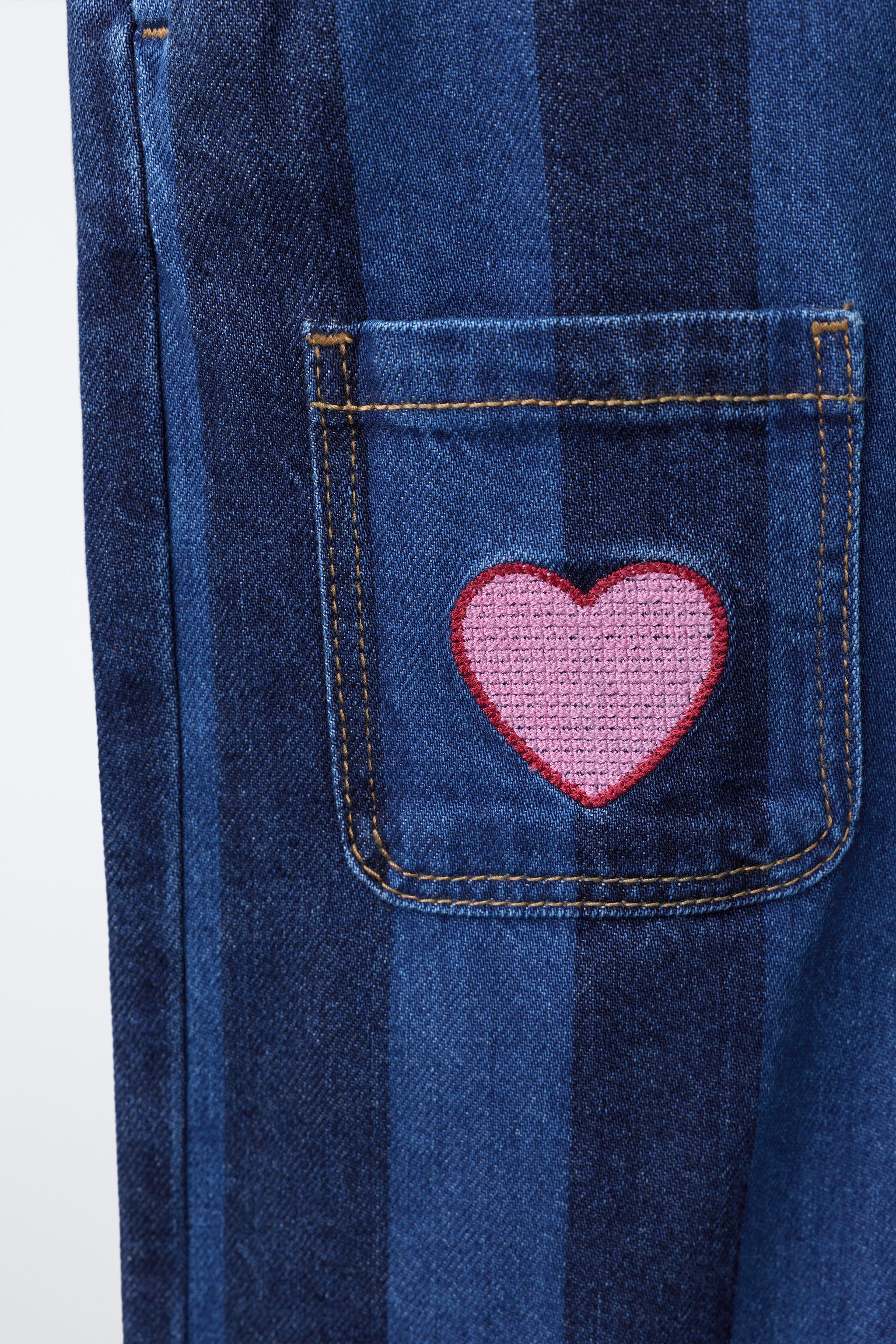 STRIPED HEART DENIM OVERALLS